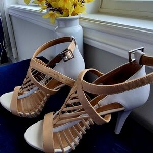 Calvin Klein Two-Tone Beige and White Strappy High Heels